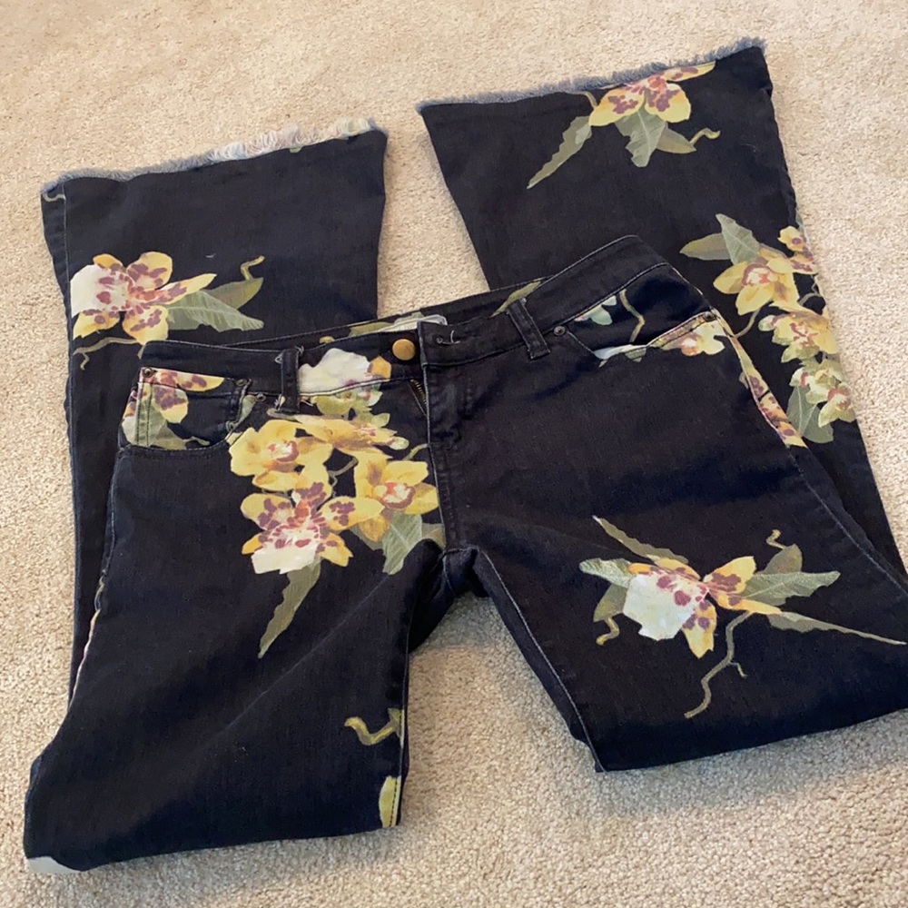 Free People Black Floral Embroidered Flare Jeans - Picture 3 of 10